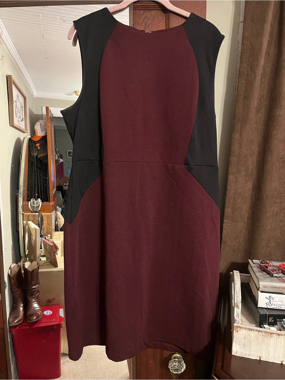 Apt. 9 Sleeveless Ponte Fit-and-Flare Dress - Burgundy and Black